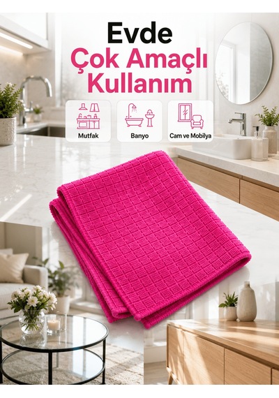 Mikrofiber Temizlik Bezi 40x40 Cm Pembe İz Bırakmayan Çok Amaçlı Temizlik Bezi Tkdytgsxsxhq52fmasj Diğer