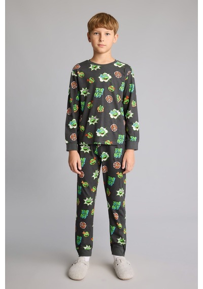 Defacto %100 Pamuk Ninja Turtles Baskılı 2li Pijama Takımı Erkek Çocuk I3396a826wnar221 Antrasit-ar221