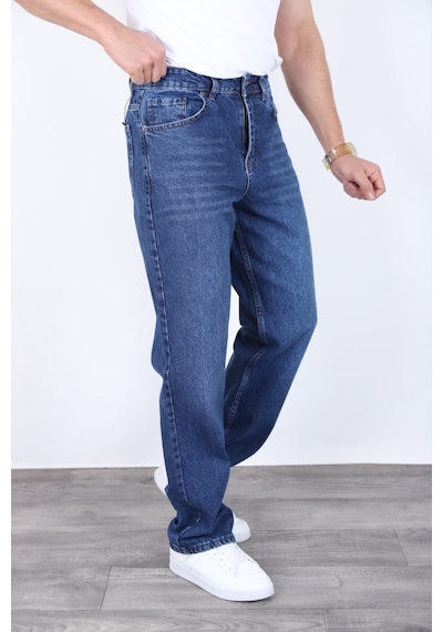 Blayn Jeans Erkek Antrasit Baggy Kot Pantolon - Geniş Kalıp Günlük Rahat Denim Jean Kobalt Mavi