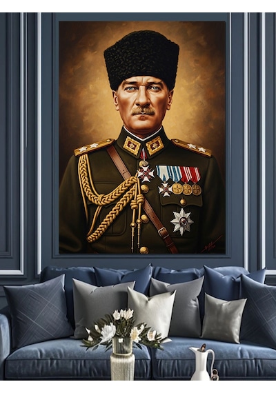 Karizma Tablo Atatürk Askeri Resmi Portresi Dekoratif Kanvas - Mdf Ahşap Tablo