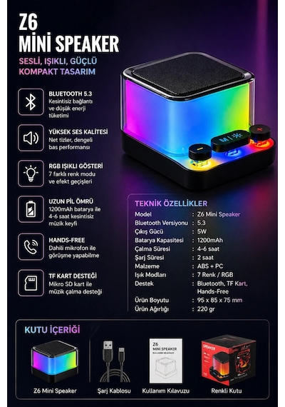 Jrl Z6 Mini Rgb Işıklı Kablosuz Bluetooth Hoparlör - Mekanik Klavye Tuşlu, Speaker