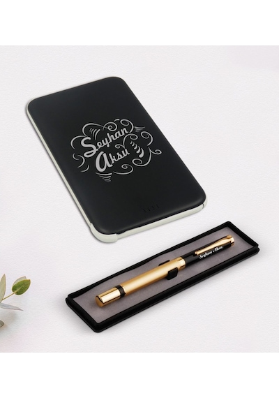 Kişiye Özel Isimli Lüks Siyah Kalem Ve 5.000 Mah Powerbank (512122298)