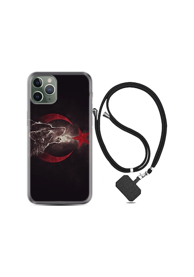 Apple Uyumlu  iPhone 11 Pro Max Kılıf Boyun Askılı Kurt ve Ay Yıldız 1403