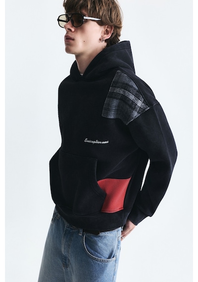 Vamos Boxy Fit Yama Detaylı Sweatshirt Siyah