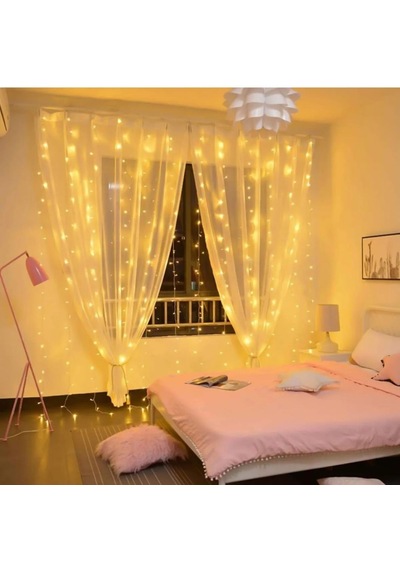 8 Fonksiyonlu Animasyonlu Perde Led Işık Saçak Led Işık 100 Led 10 Mt 8936f Sarı