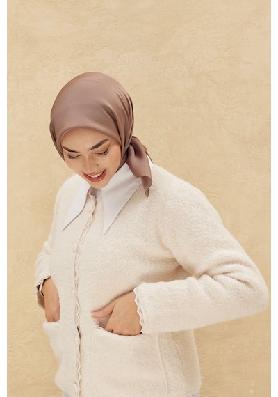 Silk Home Düz Shiny Eşarp - Koyu Vizon - Koyu Vizon