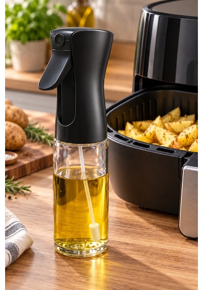 Olea 220 Ml Cam Sprey Yağlık Tetikli Zeytinyağı Püskürtücü Siyah