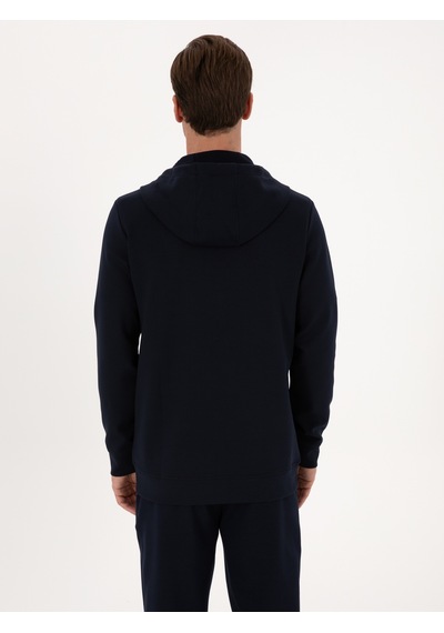 Lacivert Regular Fit Pamuk Karışımlı Tam Fermuarlı Sweatshirt
