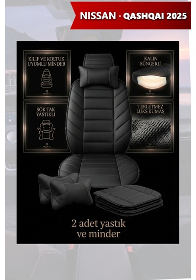 Nissan Qashqai 2025 Uyumlu Siyah Renk Premium Lüks 2 Adet Minder Ve Yastık