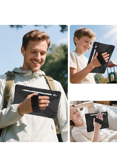 Samsung Galaxy Tab S11 İle Uyumlu Tablet Kılıfı Defender Askı Aparatlı 360 Ayarlanabilir Zırhlı Kapak Kapaklı Kılıf