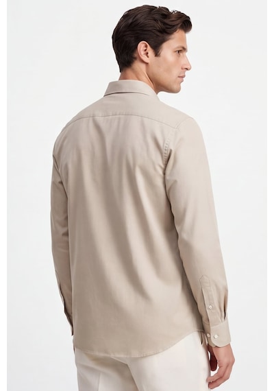 Sabri Özel Erkek Bej Normal Kesim Regular Fit %100 Pamuk Gabardin Uzun Kollu Klasik Yaka Gömlek