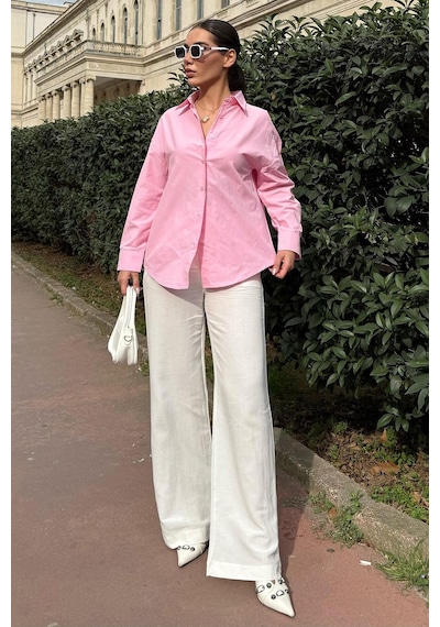 Madmext Pembe Basic Kadın Gömlek Mg2355 Pembe