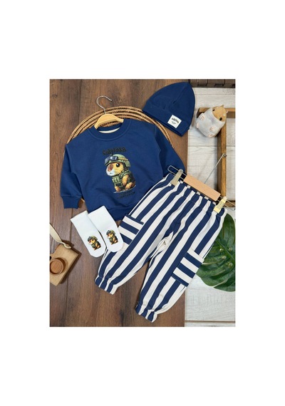 Uğur Bebe Erkek Bebek 4 Parça Kapibara Baskılı Takım Seti Sweatshirt, Çizgili Eşofman Pantolon, Şapka, Çorap Lacivert Renk Lacivert Lacivert Uğur Bebe Erkek Bebek 4 Parça Kapibara Baskılı Takım Seti Sweatshirt, Çizgili Eşofman Pantolon, Şapka, Çorap Lacivert Renk Lacivert Lacivert
