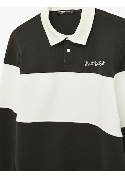 Koton Uzun Kollu İşlemeli Renk Bloklu Polo Yaka Sweatshirt Antrasit 6sam70030mk Antrasit