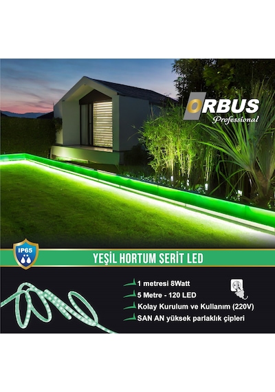 Orbus Yeşil Hortum Şerit Led 8w - 5 Metre