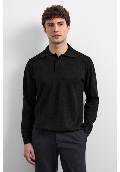 Back And Bond Siyah Relaxed Fit Polo Yaka Triko Kazak