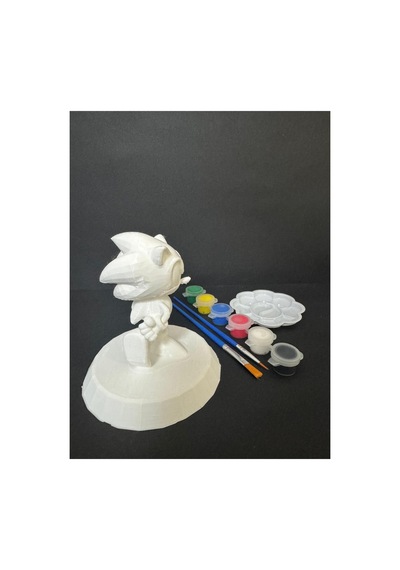 3d Sonic Figür Boyama Seti - Kendin Boya Hobi Ve Etkinlik Seti - Akrilik Boya + 2 Fırça