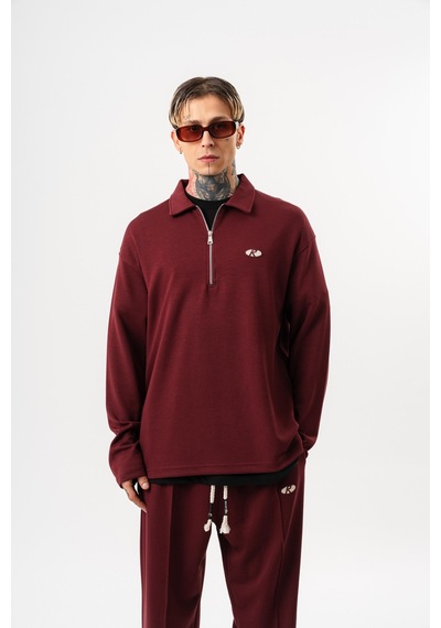 Respire Erkek Yarım Fermuarlı Modal Sweatshirt Vişne Bordo