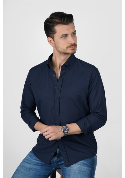 Lacivert Yaka Düğmeli Premium Şamre Slimfit Erkek Gömlek Lacivert Lacivert Yaka Düğmeli Premium Şamre Slimfit Erkek Gömlek Lacivert