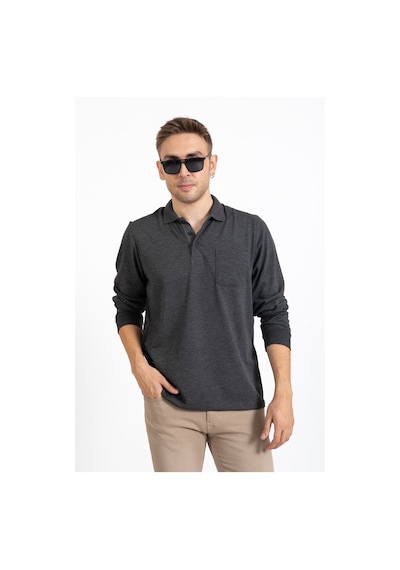Erkek Orta Yaş ve Üzeri Polo Yaka Cepli Uzun Kollu Mevsimlik Sweatshirt 1103-Füme-Füme