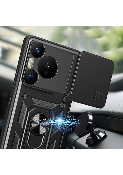 Huawei Pura 70 Pro 5g Kılıf Magnetik Standlı Kamera Korumalı Sürgülü Vega Ka Mavi Mavi