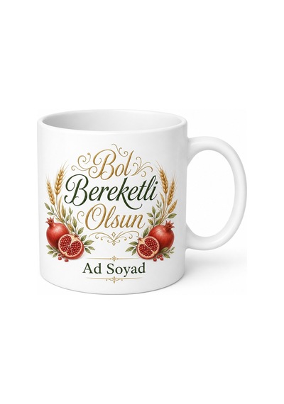 İsme Özel Bol Bereketli Olsun Yazılı Kupa Bardak Hediye Porselen Mug Beyaz / Çok Renkli