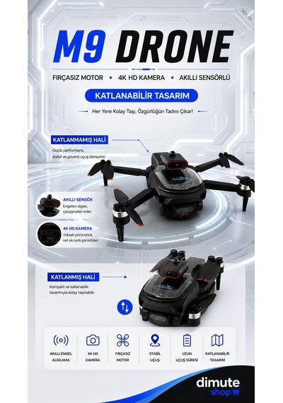 Katlanabilir 4k Kamera Drone Wifi Fpv, 360 Takla, Işık Sensörü Int-m9