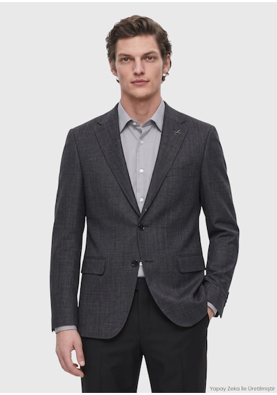 Ramsey Antrasit Mikro Regular Fit İpek Karışımlı Ceket