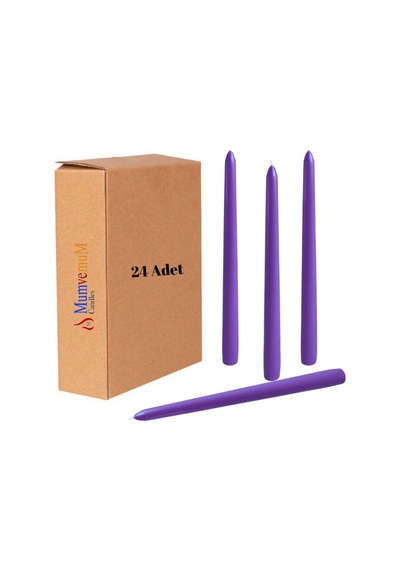 24 Lü Mor Konik Şamdan Mum Mor