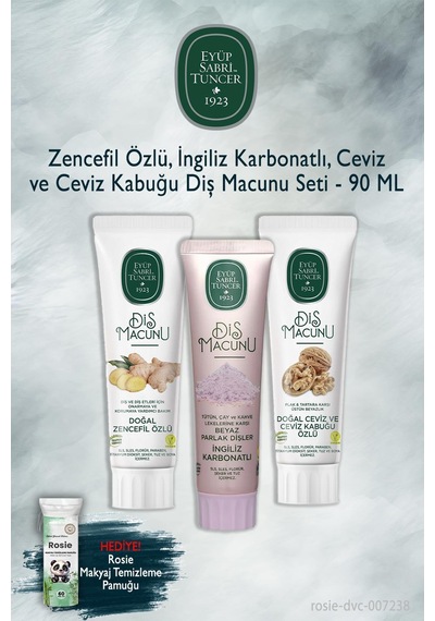 Eyüp Sabri Tuncer 3 Adet 90 Ml Zencefil, Karbonat, Ceviz Diş Macunu, Rosie Beyazlık