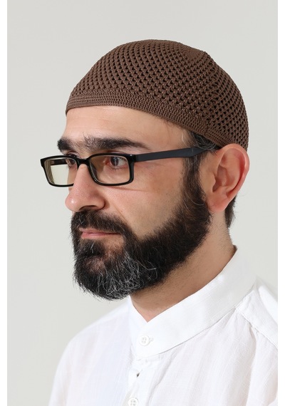 Örme Esnek Orlon Namaz Takke - Kahverengi - Smz
