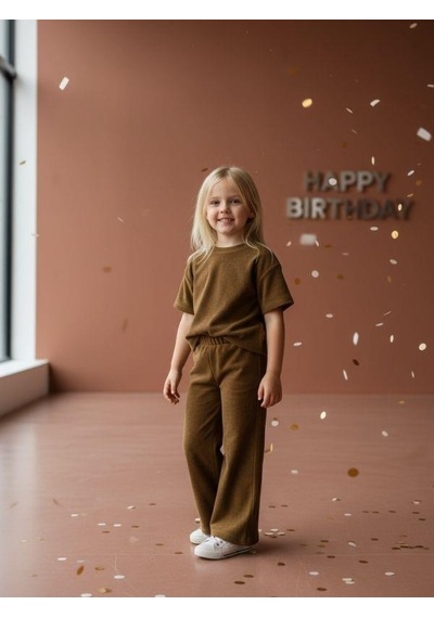 Zekids Kız Çocuk Kışlık Bel Lastikli İspanyol Paça Örme Pantolon-14431 Camel
