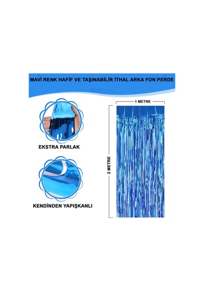 Mavi Renk Ekstra Metalize Parlak Saçaklı Arka Fon Perde İthal A Kalite 1x2 Metre Bx40 Diğer