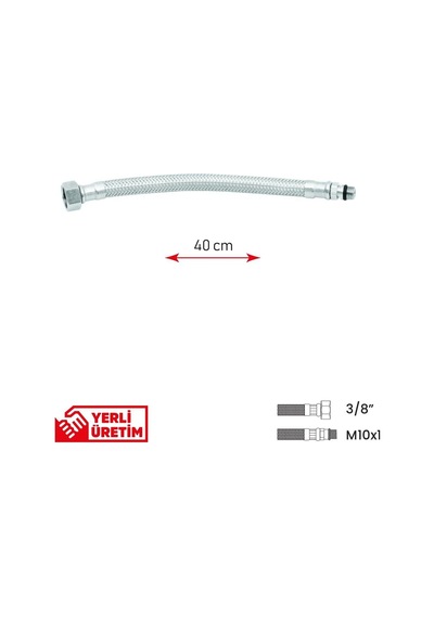 Paslanmaz Çelik Flex Hortum 3/8 - M10x1 Batarya Musluk Bağlantı Hortumu 40 Cm Beyaz Diğer