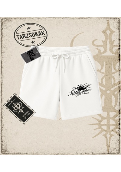 Tarzsokak Gotik & Grunge Streetwear Black Widow Omuzu Açık Spider Unisex Şort Beyaz