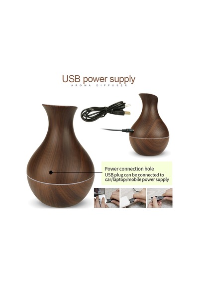 Kangvka Usb Ultrasonik Hava Nemlendirici 130ml - Minik Sessiz Vazo Desenli Ev Ofis Kullanıma Gri Açık Ahşap