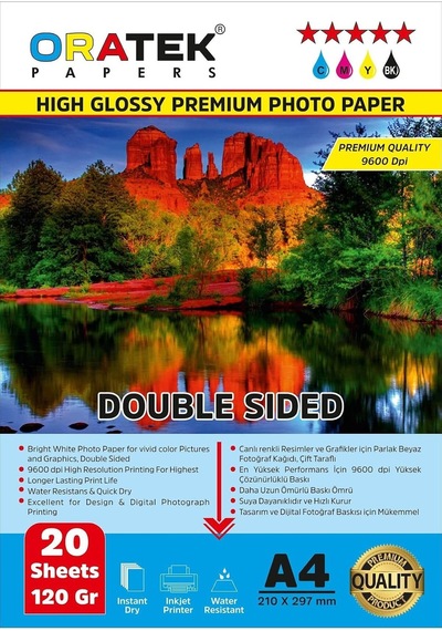 Tr Canon Pixma G640 Uyumlu Fotoğraf Kağıdı A4 Premium Parlak 120 Gr 20 Adet, Beyaz