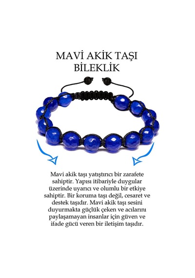 Sertifikalı Fasetli Mavi Akik Taşı Bileklik Çok Renkli