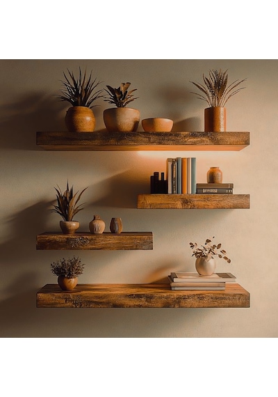 Nest Woodtr Dekoratif Doğal Ahşap Tekli Raf Gizli Raf 80x15x4 Cm Gizli Aparatlı Raf 1 Adet