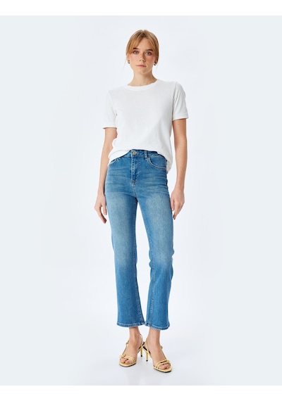 Koton Yüksek Bel İspanyol Paça Denim Pantolon - Kick Flare Jeans Orta İndigo 5sal40110md Indigo İndigo Koton Yüksek Bel İspanyol Paça Denim Pantolon - Kick Flare Jeans Orta İndigo 5sal40110md Indigo İndigo