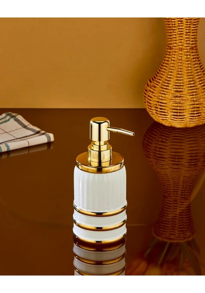 Porselen Sıvı Sabunluk Gold Pompalı Dekoratif Banyo Ve Mutfak Sabun Dispenseri Altın