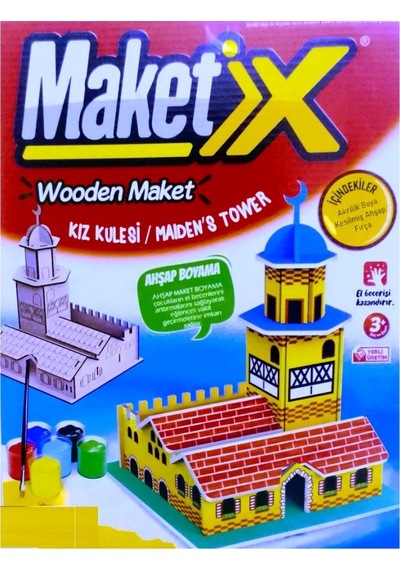 Vıp Maket Boyanabilir Ahşap Kız Kulesi Maketi 6 Renk Akrilik Boya Ahşap Eğitici Oyuncak Ahşap Boyama