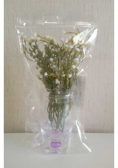 Vazoda Beyaz Yapay Çiçek Dekoratif Mor Damlalı Vazo Dahil 6 x 6 x 19 CM