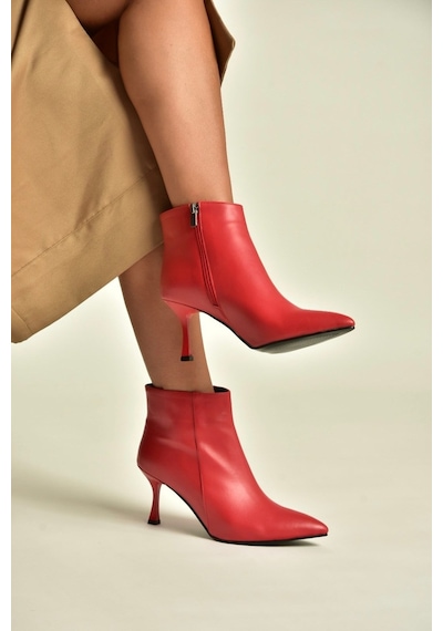 Fox Shoes N282102109 Kırmızı İnce Topuklu Sivri Burun Kadın Bot