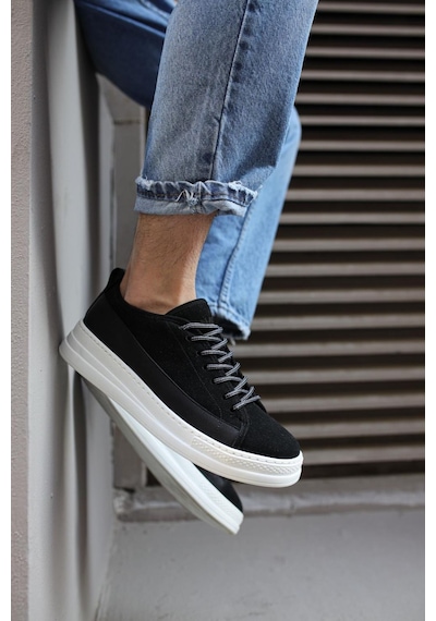 Knack Sneakers Ayakkabı 010 Siyah Süet Beyaz Taban 001