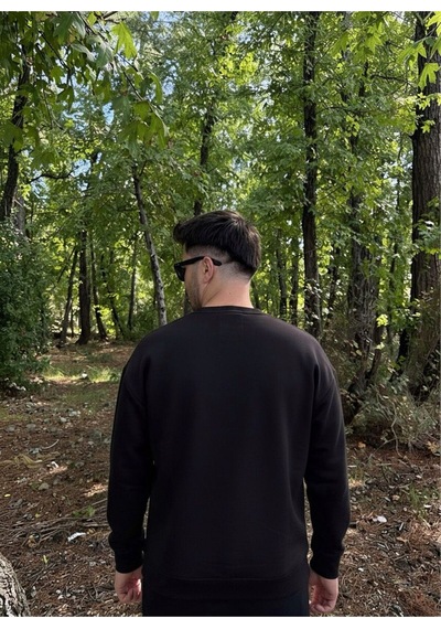 Erkek Oversize Bisiklet Yaka Geniş Kesim Sweatshirt SIYAH