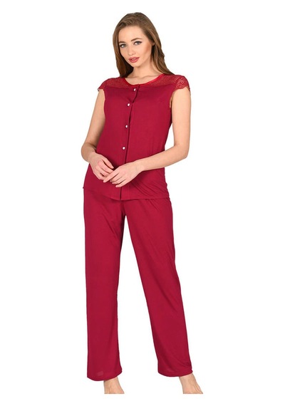 Sistina Bordo - 966 - Penye Pijama Takımı - 1632 - - Kmrsfres - Beden Xl