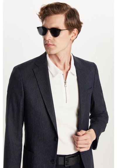 Tudors Erkek Slim Fit Mono Yaka Çift Yırtmaçlı Casual Lacivert Tek Ceket-33912 Lacivert