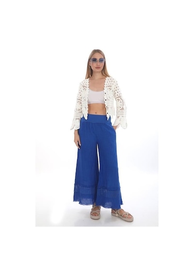 Eren Style İtalyan Fisto Detaylı Keten Pantolon-9186 Saks Mavi