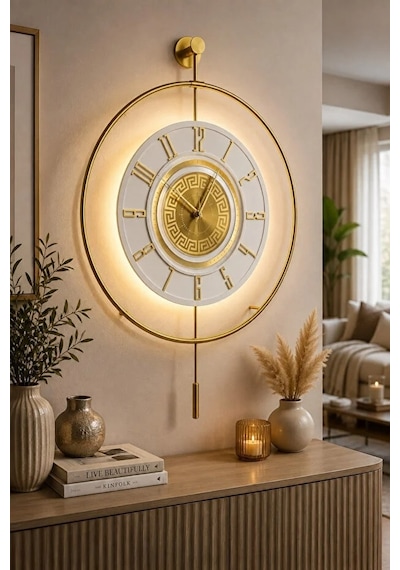Metaquartz Aksesuar 7-24h - Büyük Boy -timelless Kristal Pilli Quartz , Metal Duvar Saati Gold